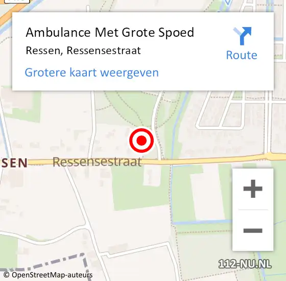 Locatie op kaart van de 112 melding: Ambulance Met Grote Spoed Naar Ressen, Ressensestraat op 4 juni 2022 07:41