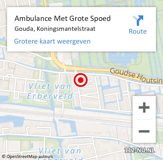 Locatie op kaart van de 112 melding: Ambulance Met Grote Spoed Naar Gouda, Koningsmantelstraat op 4 juni 2022 08:02
