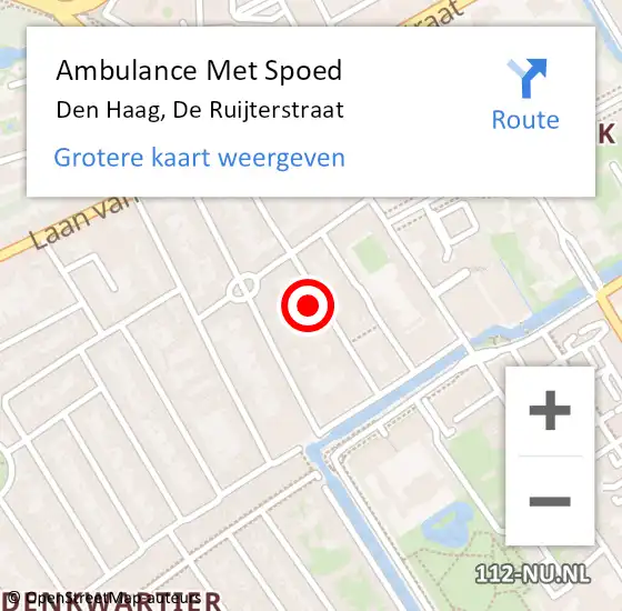 Locatie op kaart van de 112 melding: Ambulance Met Spoed Naar Den Haag, De Ruijterstraat op 4 juni 2022 09:17