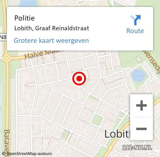 Locatie op kaart van de 112 melding: Politie Lobith, Graaf Reinaldstraat op 4 juni 2022 14:09