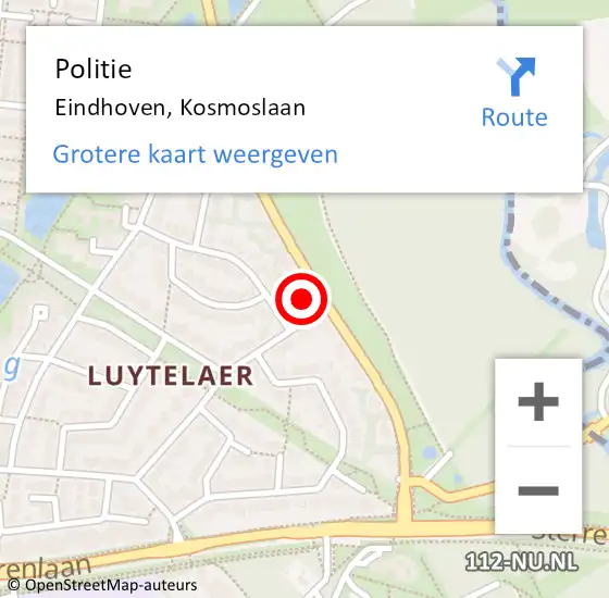 Locatie op kaart van de 112 melding: Politie Eindhoven, Kosmoslaan op 4 juni 2022 15:51