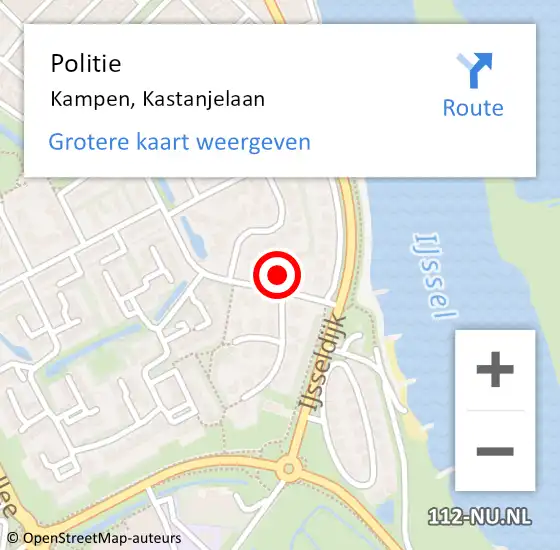 Locatie op kaart van de 112 melding: Politie Kampen, Kastanjelaan op 4 juni 2022 16:08