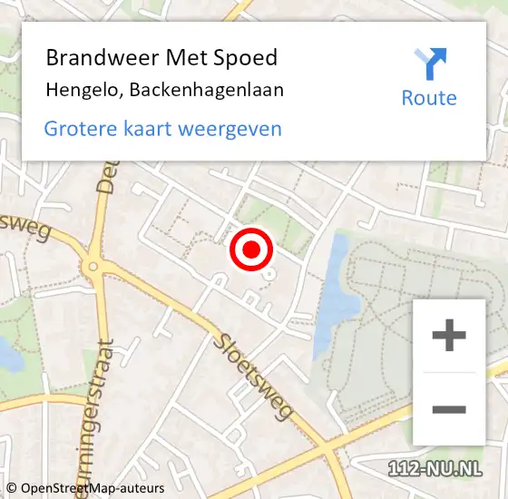 Locatie op kaart van de 112 melding: Brandweer Met Spoed Naar Hengelo, Backenhagenlaan op 4 juni 2022 16:47