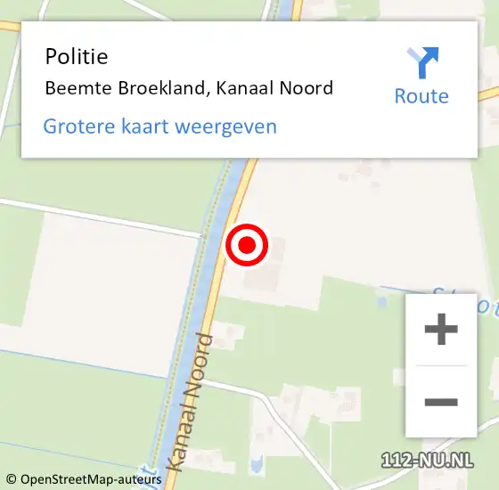 Locatie op kaart van de 112 melding: Politie Beemte Broekland, Kanaal Noord op 4 juni 2022 16:50