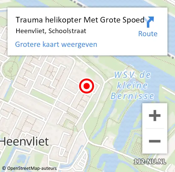 Locatie op kaart van de 112 melding: Trauma helikopter Met Grote Spoed Naar Heenvliet, Schoolstraat op 4 juni 2022 18:28