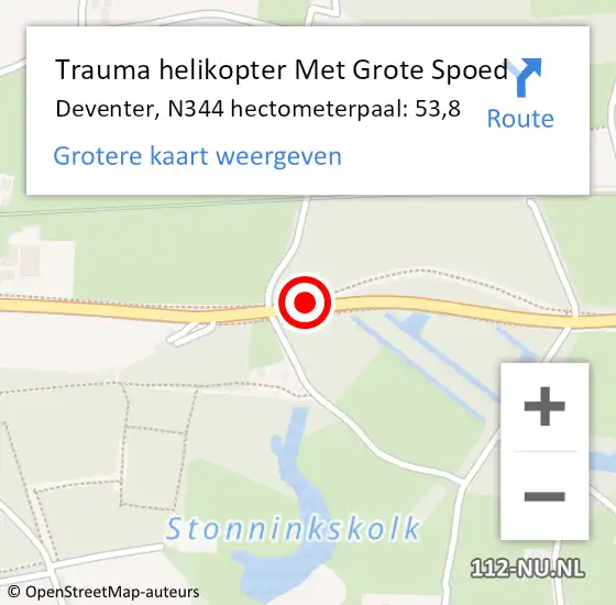 Locatie op kaart van de 112 melding: Trauma helikopter Met Grote Spoed Naar Deventer, N344 hectometerpaal: 53,8 op 4 juni 2022 19:19