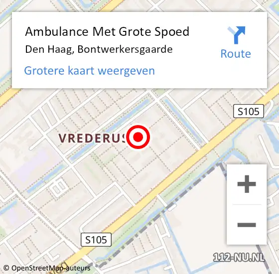 Locatie op kaart van de 112 melding: Ambulance Met Grote Spoed Naar Den Haag, Bontwerkersgaarde op 4 juni 2022 19:23