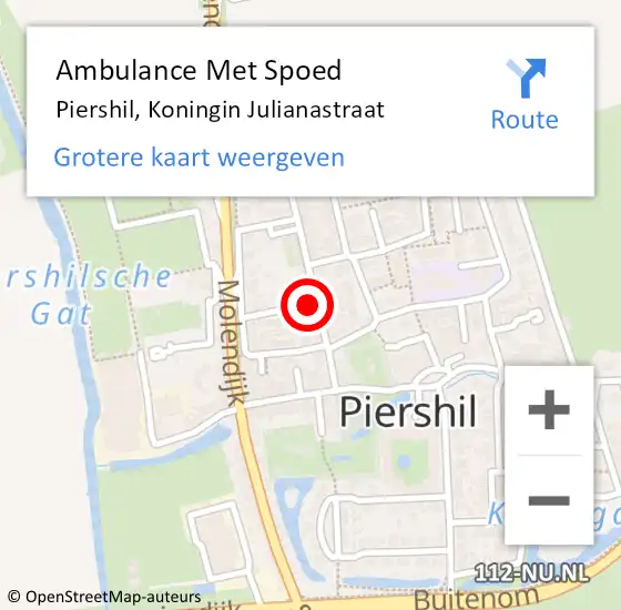 Locatie op kaart van de 112 melding: Ambulance Met Spoed Naar Piershil, Koningin Julianastraat op 4 juni 2022 21:11
