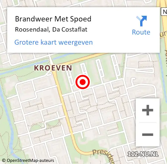 Locatie op kaart van de 112 melding: Brandweer Met Spoed Naar Roosendaal, Da Costaflat op 4 juni 2022 21:24