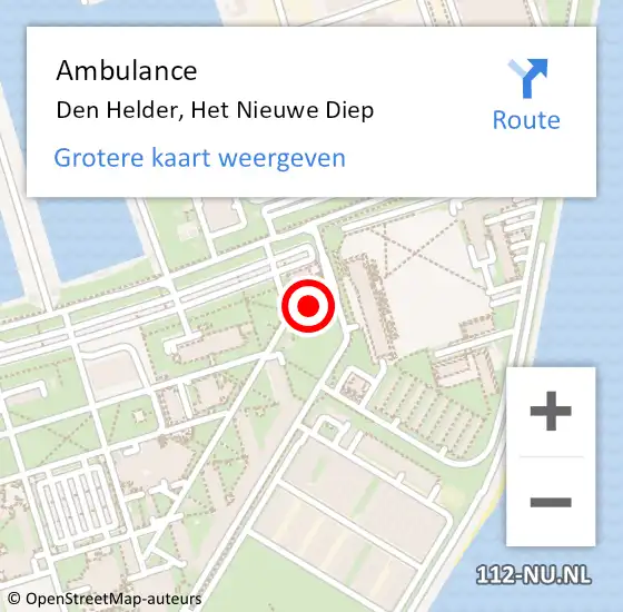 Locatie op kaart van de 112 melding: Ambulance Den Helder, Het Nieuwe Diep op 4 juni 2022 21:36