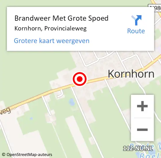 Locatie op kaart van de 112 melding: Brandweer Met Grote Spoed Naar Kornhorn, Provincialeweg op 4 juni 2022 22:24