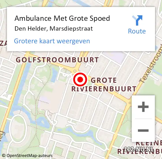 Locatie op kaart van de 112 melding: Ambulance Met Grote Spoed Naar Den Helder, Marsdiepstraat op 4 juni 2022 22:37