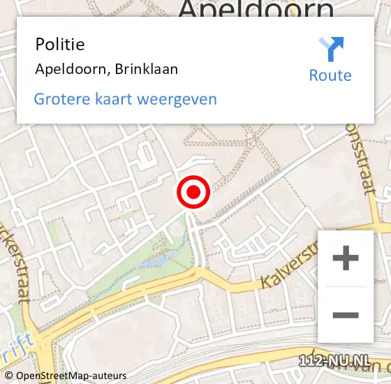 Locatie op kaart van de 112 melding: Politie Apeldoorn, Brinklaan op 5 juni 2022 00:53
