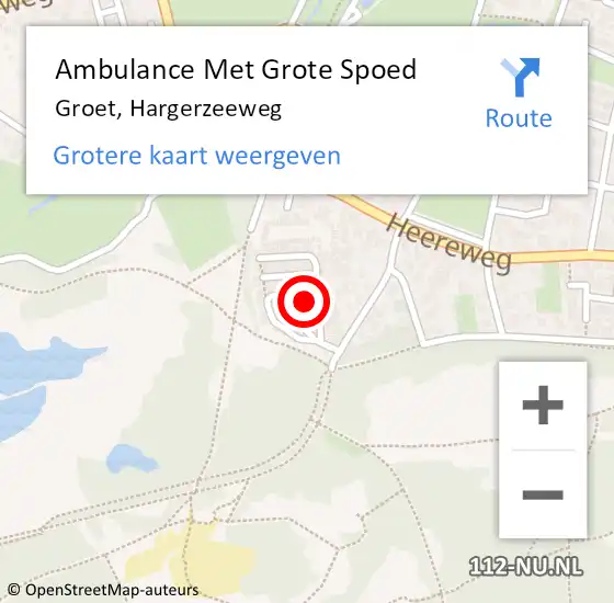 Locatie op kaart van de 112 melding: Ambulance Met Grote Spoed Naar Groet, Hargerzeeweg op 5 juni 2022 02:12