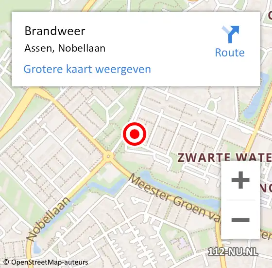 Locatie op kaart van de 112 melding: Brandweer Assen, Nobellaan op 5 juni 2022 02:38