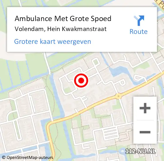 Locatie op kaart van de 112 melding: Ambulance Met Grote Spoed Naar Volendam, Hein Kwakmanstraat op 5 juni 2022 06:52