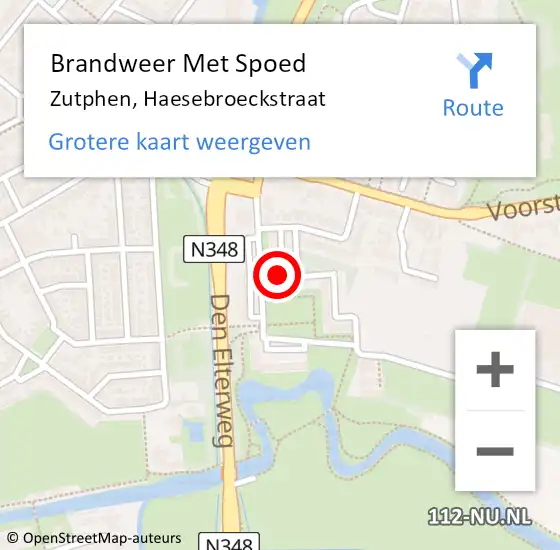 Locatie op kaart van de 112 melding: Brandweer Met Spoed Naar Zutphen, Haesebroeckstraat op 5 juni 2022 09:54