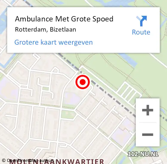 Locatie op kaart van de 112 melding: Ambulance Met Grote Spoed Naar Rotterdam, Bizetlaan op 5 juni 2022 11:51