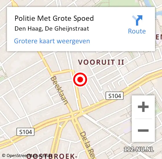 Locatie op kaart van de 112 melding: Politie Met Grote Spoed Naar Den Haag, De Gheijnstraat op 5 juni 2022 17:09