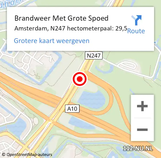 Locatie op kaart van de 112 melding: Brandweer Met Grote Spoed Naar Amsterdam, N247 hectometerpaal: 29,5 op 5 juni 2022 18:05