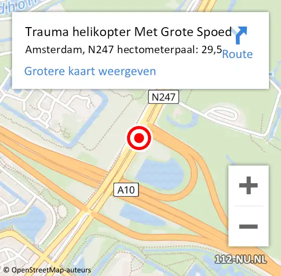 Locatie op kaart van de 112 melding: Trauma helikopter Met Grote Spoed Naar Amsterdam, N247 hectometerpaal: 29,5 op 5 juni 2022 18:09