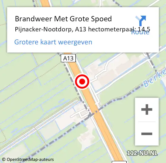 Locatie op kaart van de 112 melding: Brandweer Met Grote Spoed Naar Rotterdam, A13 hectometerpaal: 14,5 op 5 juni 2022 18:41