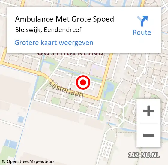 Locatie op kaart van de 112 melding: Ambulance Met Grote Spoed Naar Bleiswijk, Eendendreef op 5 juni 2022 18:56