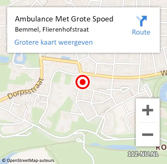 Locatie op kaart van de 112 melding: Ambulance Met Grote Spoed Naar Bemmel, Flierenhofstraat op 6 juni 2022 07:01