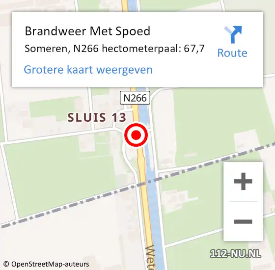 Locatie op kaart van de 112 melding: Brandweer Met Spoed Naar Someren, N266 hectometerpaal: 67,7 op 6 juni 2022 07:39