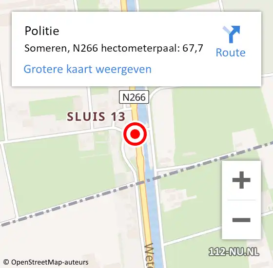 Locatie op kaart van de 112 melding: Politie Someren, N266 hectometerpaal: 67,7 op 6 juni 2022 07:40