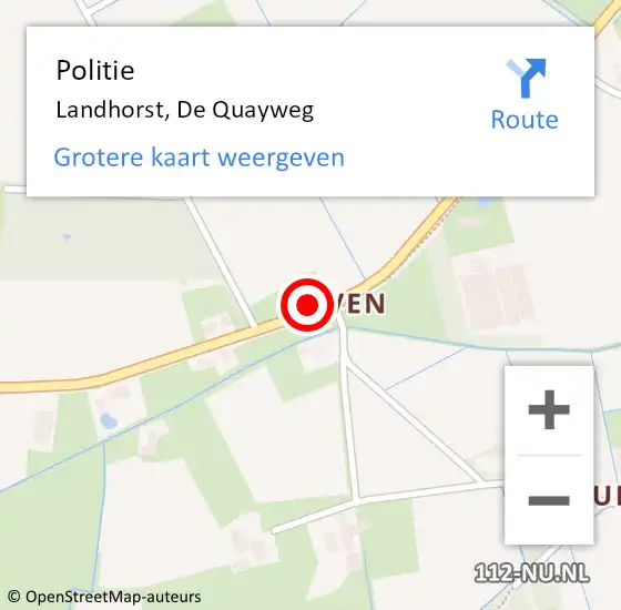 Locatie op kaart van de 112 melding: Politie Landhorst, De Quayweg op 6 juni 2022 09:46