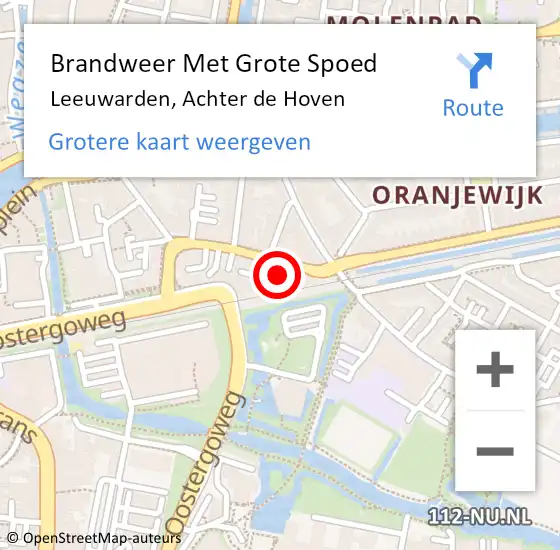 Locatie op kaart van de 112 melding: Brandweer Met Grote Spoed Naar Leeuwarden, Achter de Hoven op 6 juni 2022 10:41