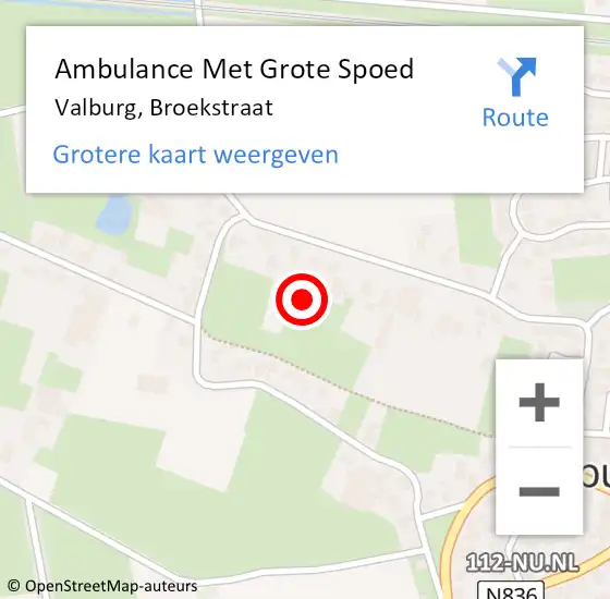 Locatie op kaart van de 112 melding: Ambulance Met Grote Spoed Naar Valburg, Broekstraat op 6 juni 2022 10:58