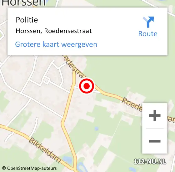 Locatie op kaart van de 112 melding: Politie Horssen, Roedensestraat op 6 juni 2022 12:37