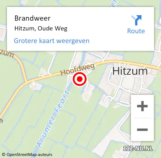 Locatie op kaart van de 112 melding: Brandweer Hitzum, Oude Weg op 6 juni 2022 13:24