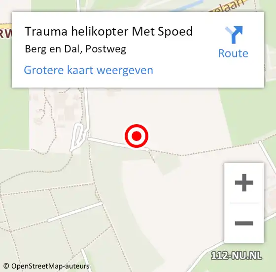 Locatie op kaart van de 112 melding: Trauma helikopter Met Spoed Naar Berg en Dal, Postweg op 6 juni 2022 13:48