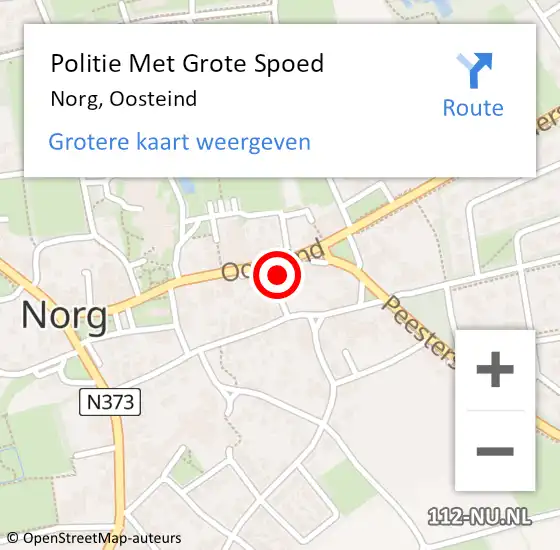 Locatie op kaart van de 112 melding: Politie Met Grote Spoed Naar Norg, Oosteind op 6 juni 2022 13:51