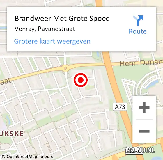 Locatie op kaart van de 112 melding: Brandweer Met Grote Spoed Naar Venray, Pavanestraat op 6 juni 2022 14:15