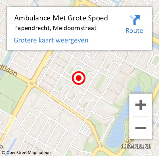 Locatie op kaart van de 112 melding: Ambulance Met Grote Spoed Naar Papendrecht, Meidoornstraat op 6 juni 2022 20:24