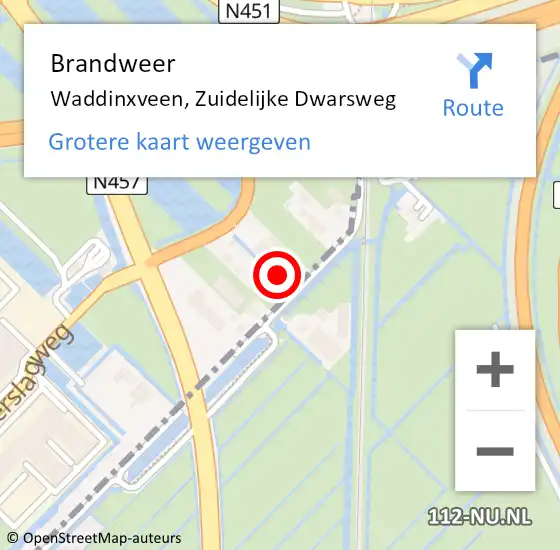 Locatie op kaart van de 112 melding: Brandweer Waddinxveen, Zuidelijke Dwarsweg op 6 juni 2022 20:44