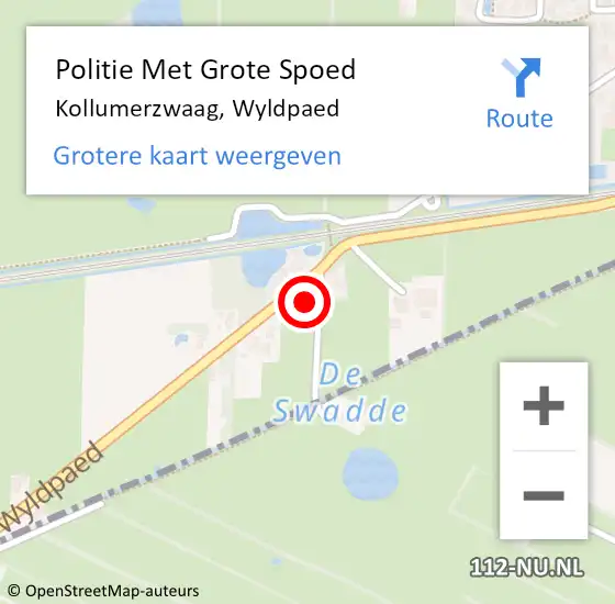 Locatie op kaart van de 112 melding: Politie Met Grote Spoed Naar Kollumerzwaag, Wyldpaed op 6 juni 2022 21:11