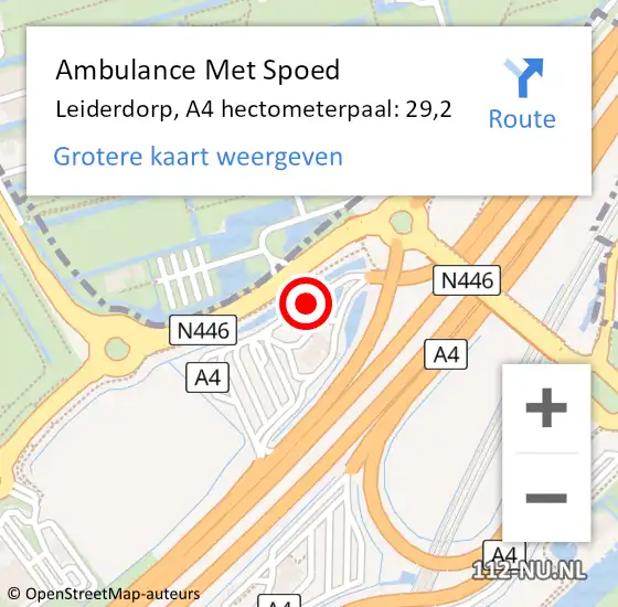 Locatie op kaart van de 112 melding: Ambulance Met Spoed Naar Leiderdorp, A4 hectometerpaal: 29,2 op 6 juni 2022 22:48