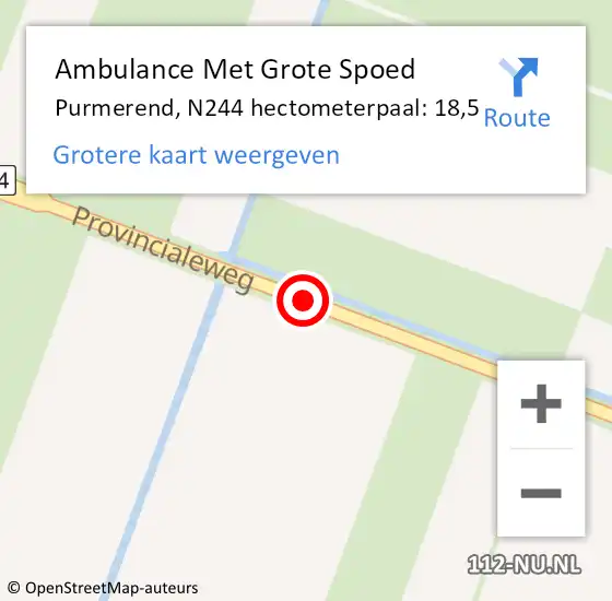Locatie op kaart van de 112 melding: Ambulance Met Grote Spoed Naar Purmerend, N244 hectometerpaal: 18,5 op 7 juni 2022 08:24