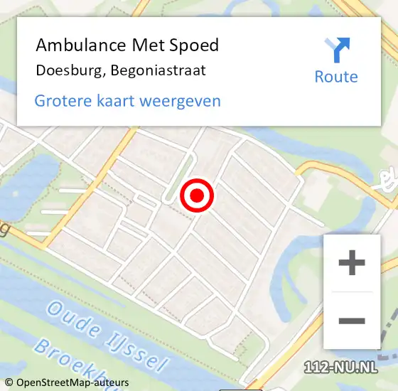 Locatie op kaart van de 112 melding: Ambulance Met Spoed Naar Doesburg, Begoniastraat op 7 juni 2022 08:31