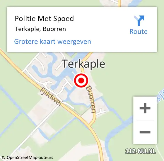 Locatie op kaart van de 112 melding: Politie Met Spoed Naar Terkaple, Buorren op 7 juni 2022 09:50