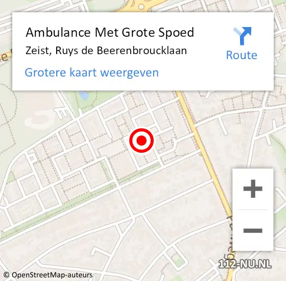 Locatie op kaart van de 112 melding: Ambulance Met Grote Spoed Naar Zeist, Ruys de Beerenbroucklaan op 19 juli 2014 13:45