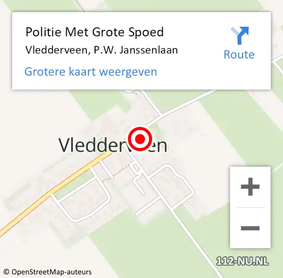 Locatie op kaart van de 112 melding: Politie Met Grote Spoed Naar Vledderveen, P.W. Janssenlaan op 7 juni 2022 12:22