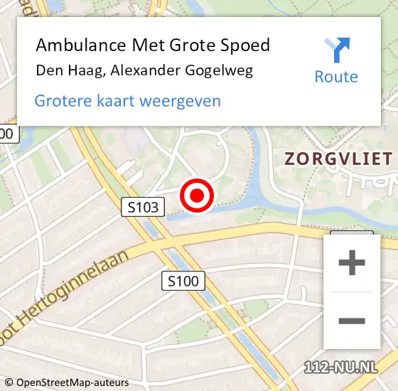 Locatie op kaart van de 112 melding: Ambulance Met Grote Spoed Naar Den Haag, Alexander Gogelweg op 7 juni 2022 13:47