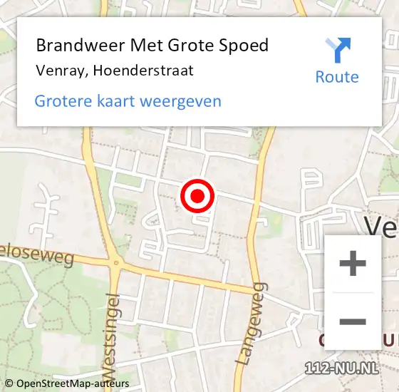 Locatie op kaart van de 112 melding: Brandweer Met Grote Spoed Naar Venray, Hoenderstraat op 7 juni 2022 13:48