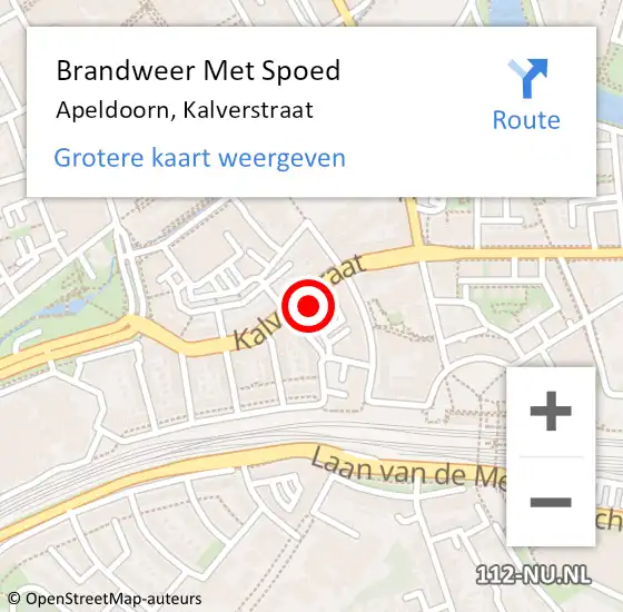 Locatie op kaart van de 112 melding: Brandweer Met Spoed Naar Apeldoorn, Kalverstraat op 7 juni 2022 14:29